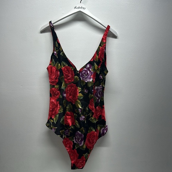 Victorias Secret Teddy Bodysuit Vintage Pure Silk Floral Satin Black Size Medium - Picture 6 of 8